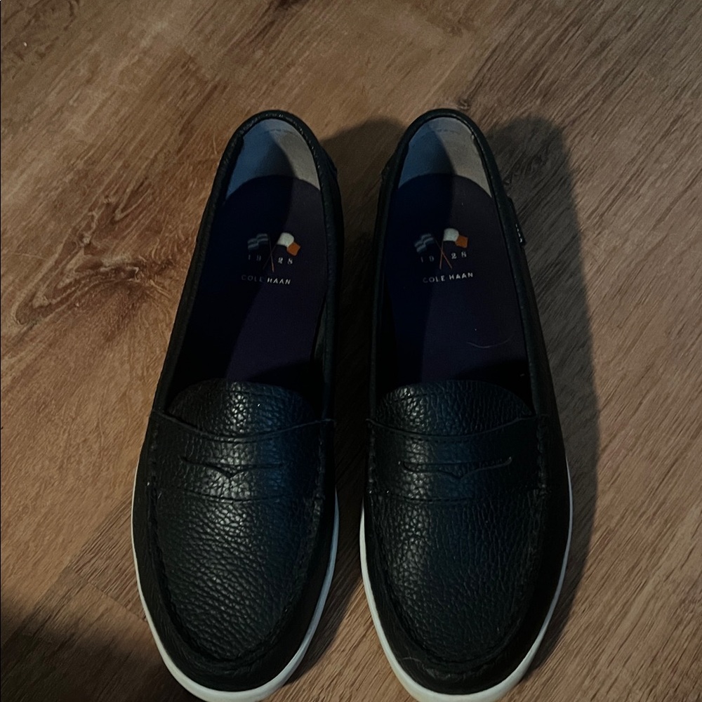 Cole Haan Black Leather Loafers with White Sole